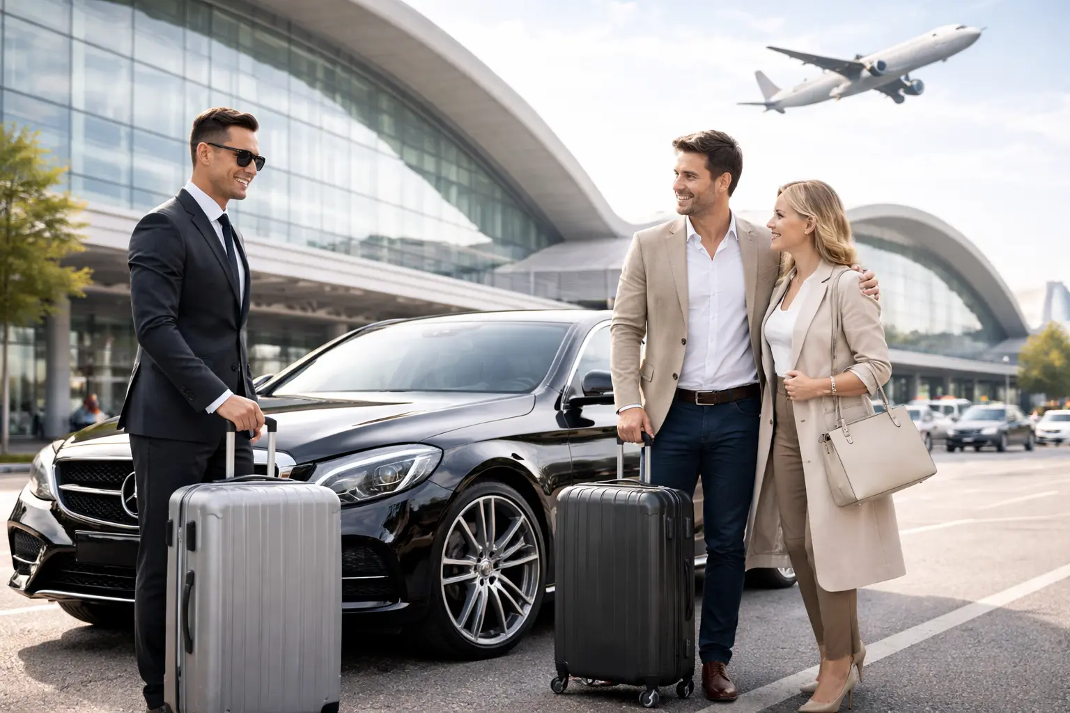 Reading airport transfer service vehicle at terminal pickup point